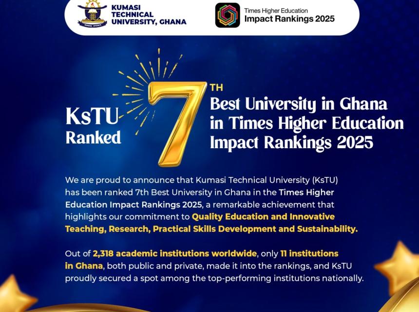 Kumasi Technical University Ranked 7th Best University in Ghana in theTimes Higher Education Impact Rankings 2025